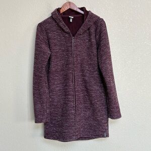 Bench Women’s Marled Burgundy Longline Hooded Zip Jacket Cardigan Size L Warm